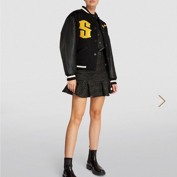 SANDRO Wool-Blend and Leather Varsity Jacket Sz 36/ US S - Picture 2 of 16